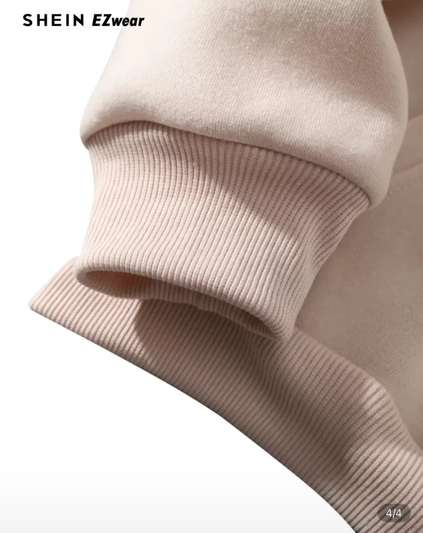 SHEIN EZwear Heart & Slogan Graphic Kangaroo Pocket Drawstring Thermal Hoodie