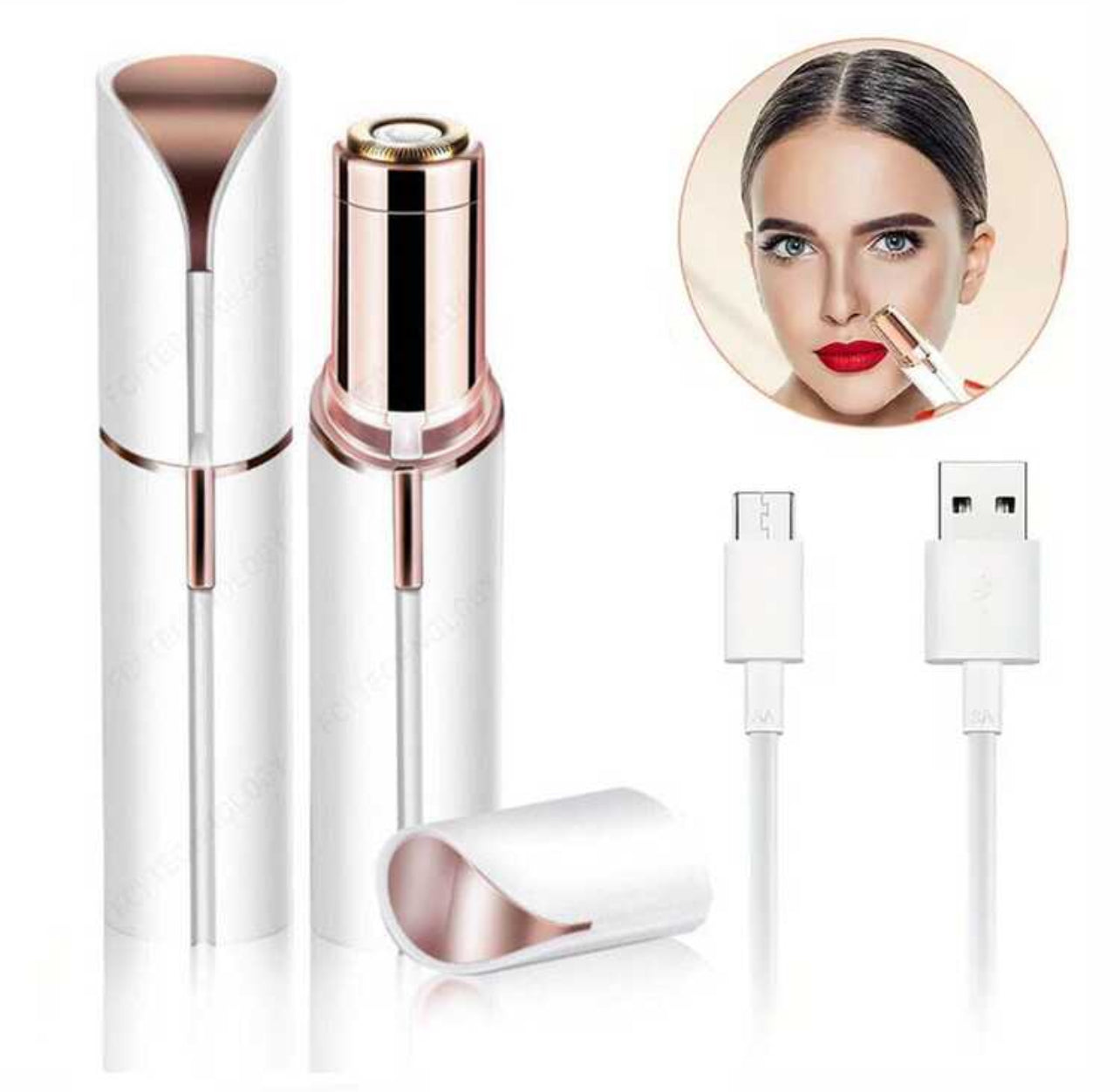 Women’s Facial Hair Remover – Portable USB Rechargeable Electric Shaver (Gold & White)