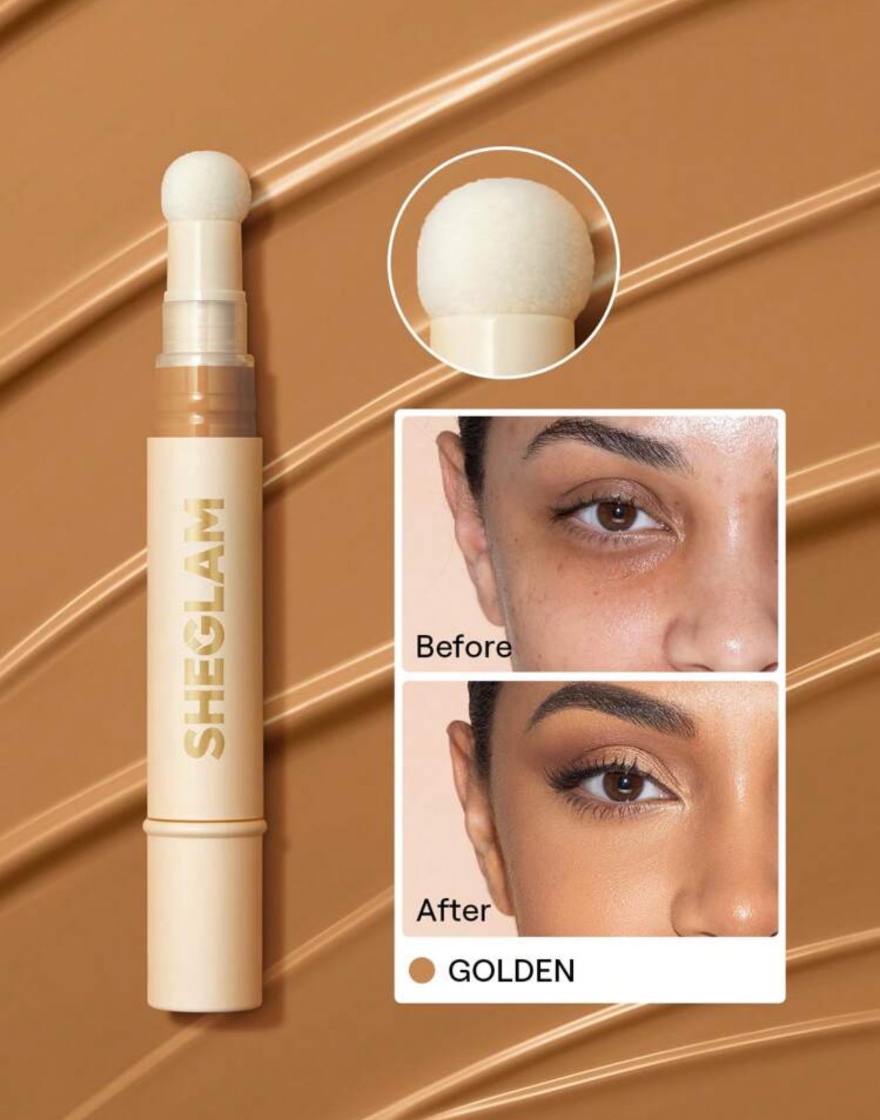 SHEGLAM Skin Enhancing Liquid Concealer – Golden & Nude & Shell -Sponge Tip - MK4154