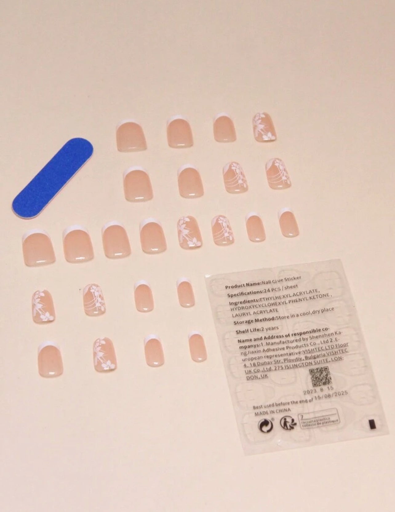 24pcs Press-On Nails with Floral Design + 1 Sheet Nail Adhesive Tabs - DI6035 - DI6037