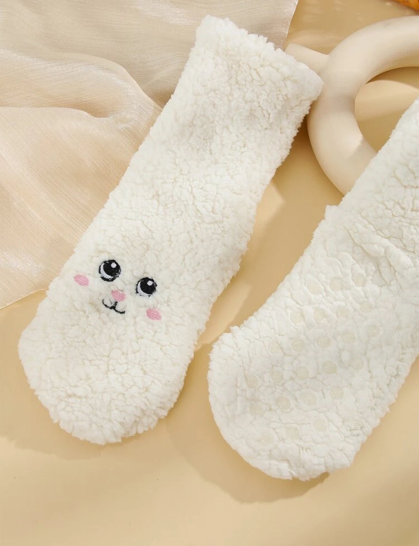 Cartoon Embroidery Fluffy Crew Socks