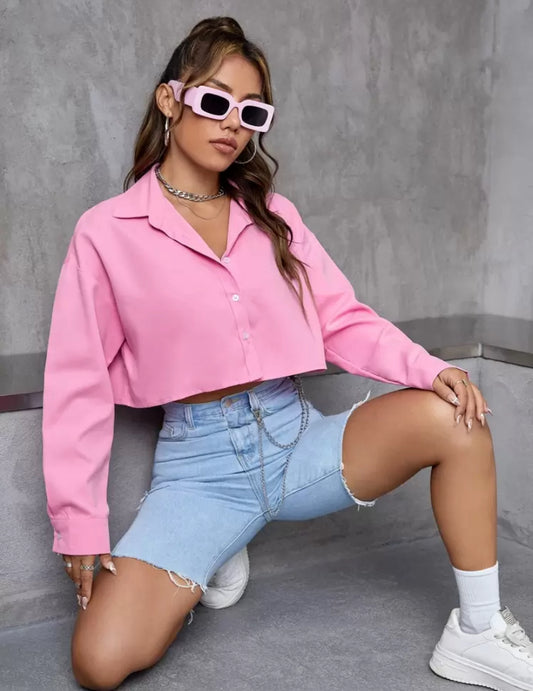 SHEIN EZwear Solid Drop Shoulder Shirt – Casual Women’s Top - MH1120