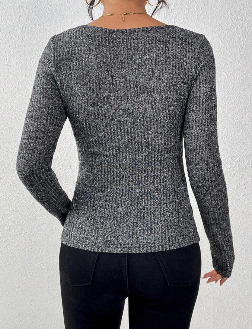 SHEIN Frenchy Square Neck Ribbed Knit Tee - MH1144