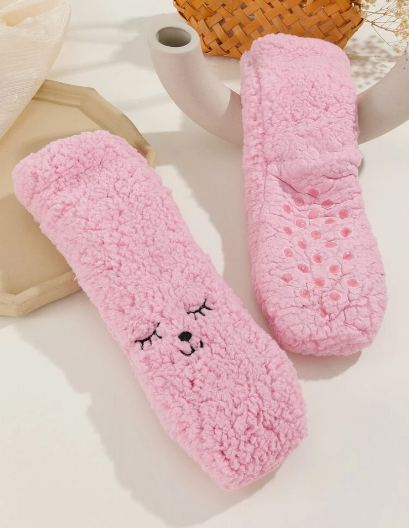 Cartoon Embroidery Fluffy Crew Socks