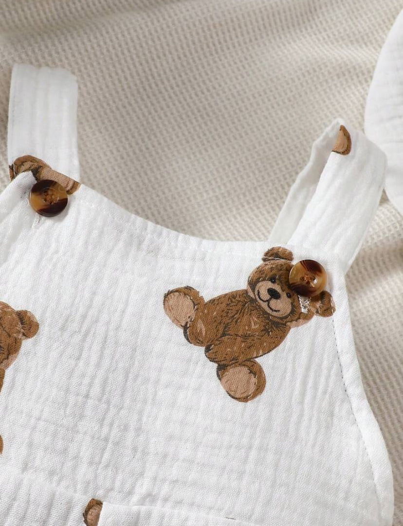 SHEIN Vintaside Baby Boy Bear Printed Overalls