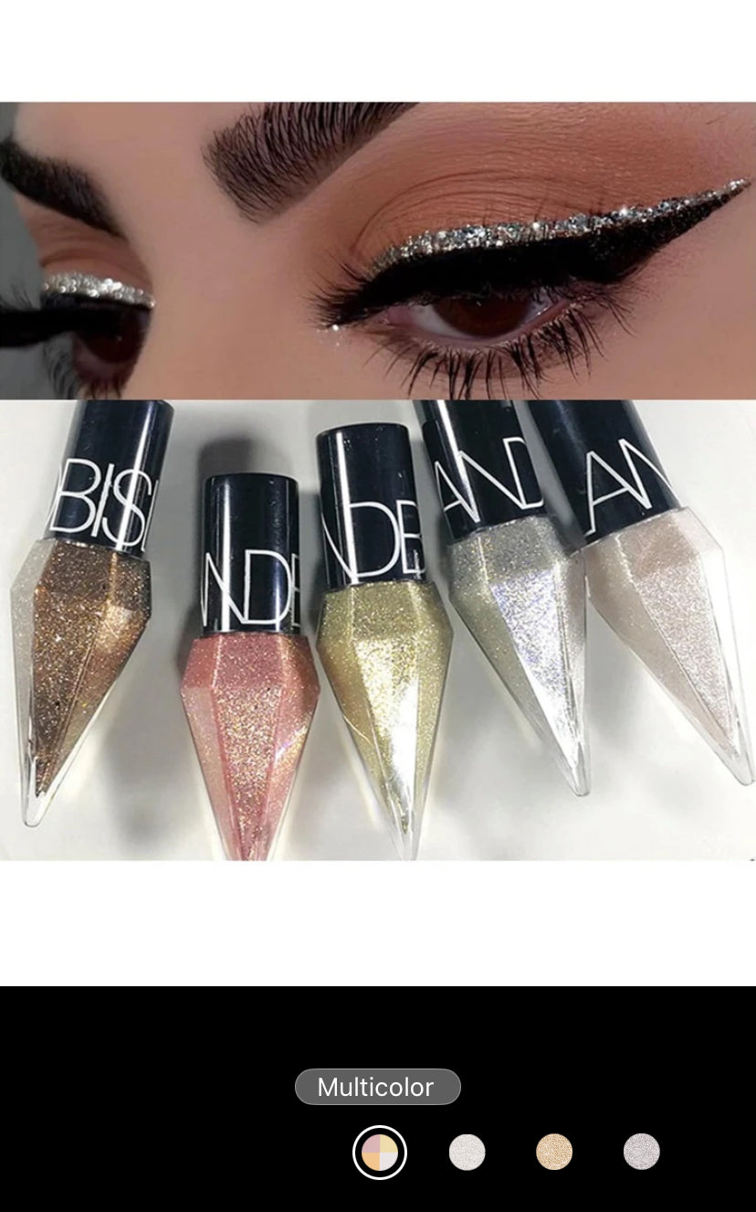 5Pcs/Set Rhinestone Shiny Eyeliner & Eyeshadow – Waterproof Glitter Liquid Liners in Silver, Rose Gold & More - MK4198