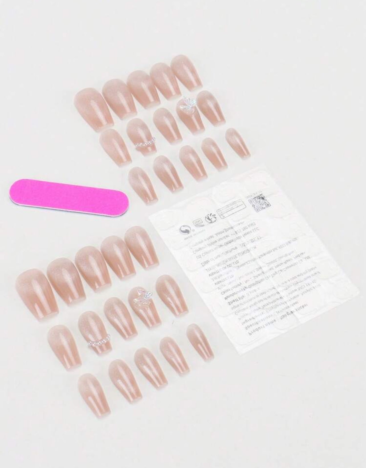 30pcs Butterfly Pearl Accent Press-On Nails – Soft Nude Design - DI6038 - DI6039