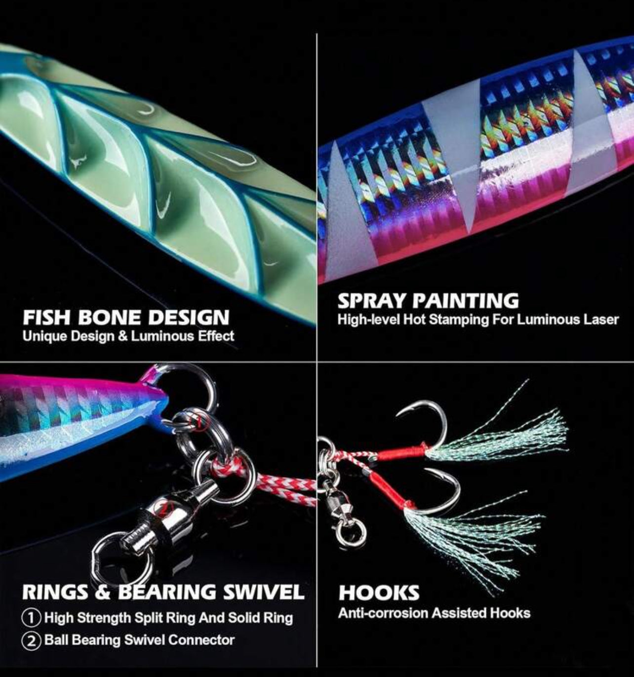 GOTURE Luminous Slow Jig Fishing Lure – Double Hook, with Carry Bag – Ideal for Saltwater Tuna, Yellowfin, Kingfish & Bluefin