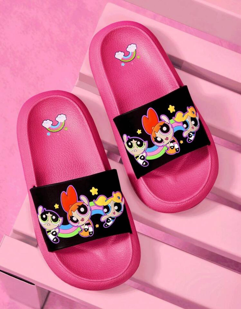 The Powerpuff Girls x SHEIN Women’s EVA Slippers – Cute Blossom, Bubbles & Buttercup Pattern - K2009