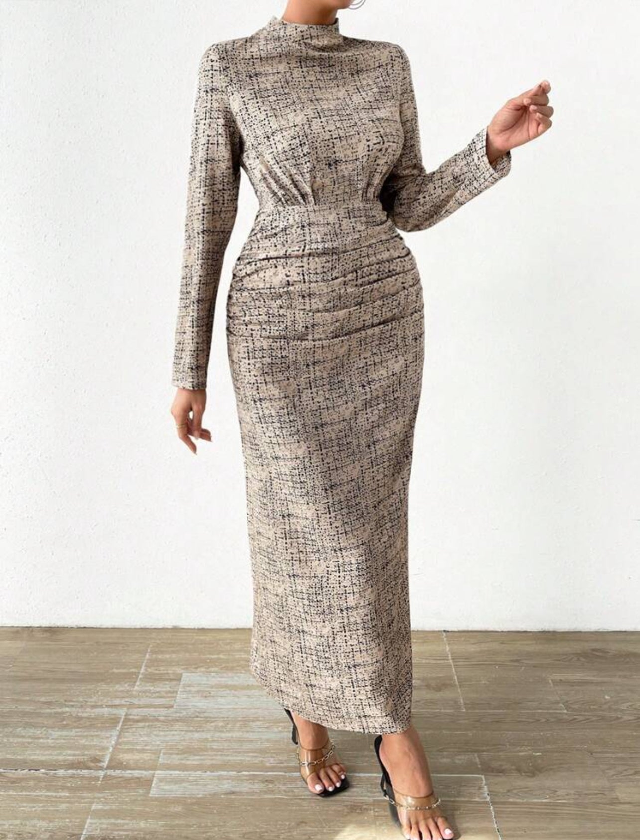 Printed Stand Collar Dress | SHEIN