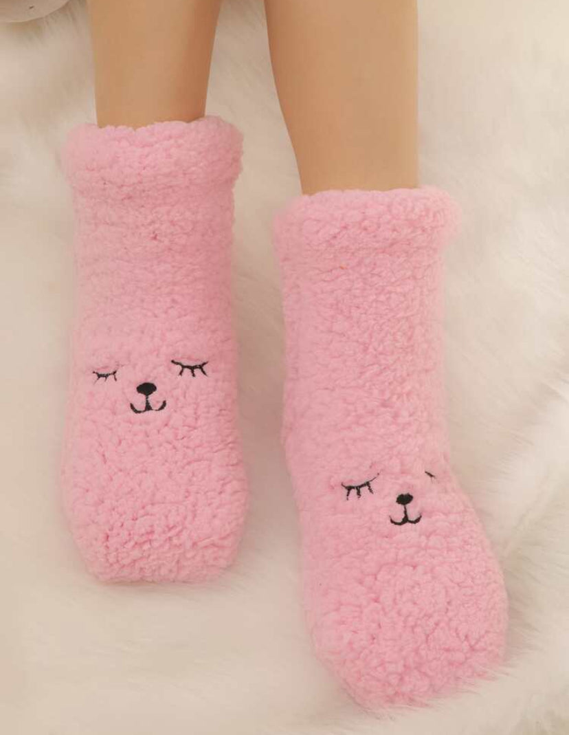 Cartoon Embroidery Fluffy Crew Socks