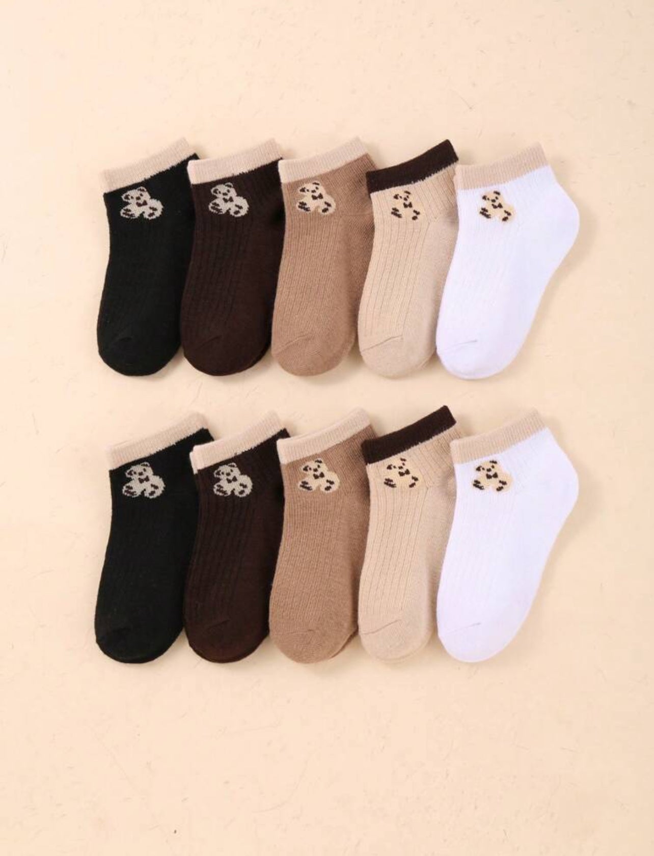 10 Pairs Kids’ Colorful Short Sports Socks with Bear Pattern – Breathable & Sweat-Absorbing