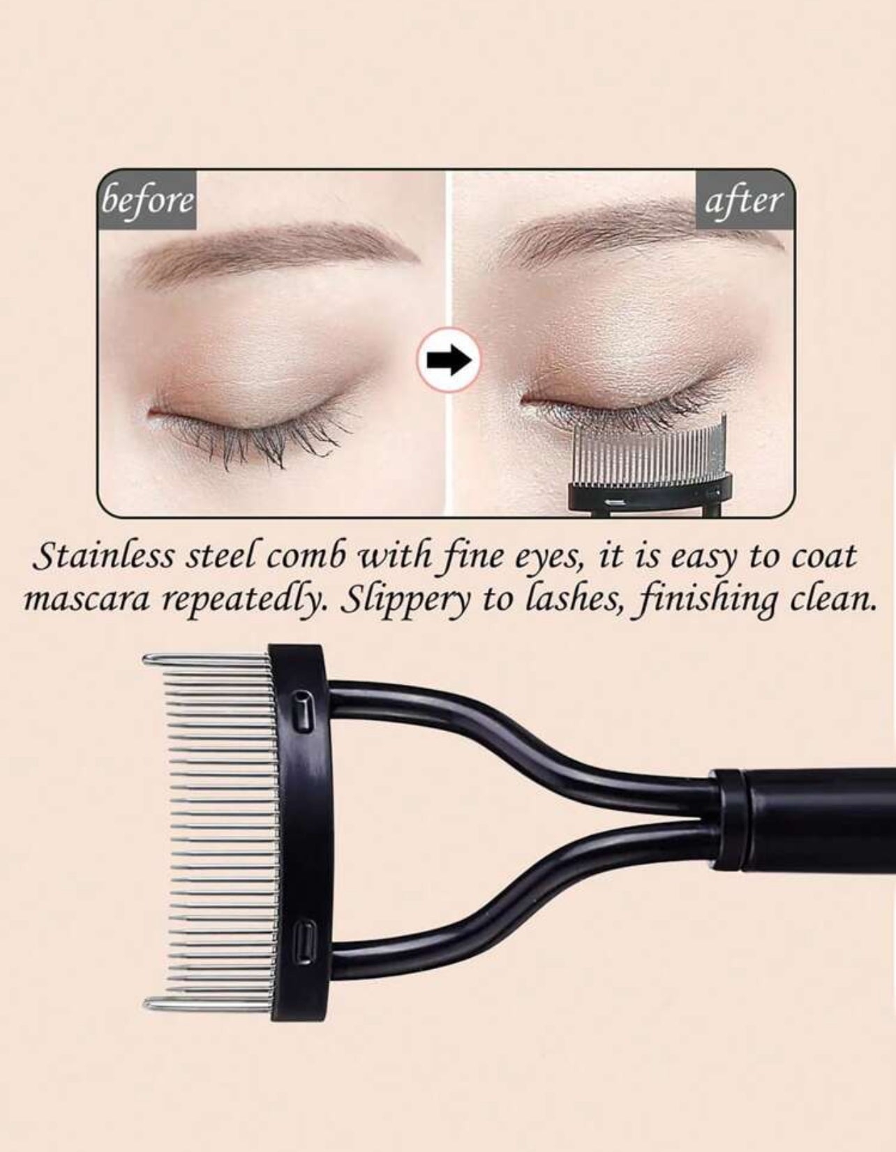 Stainless Steel Eyelash Comb – 2pcs Straight Handle Lash Separator - MK4053