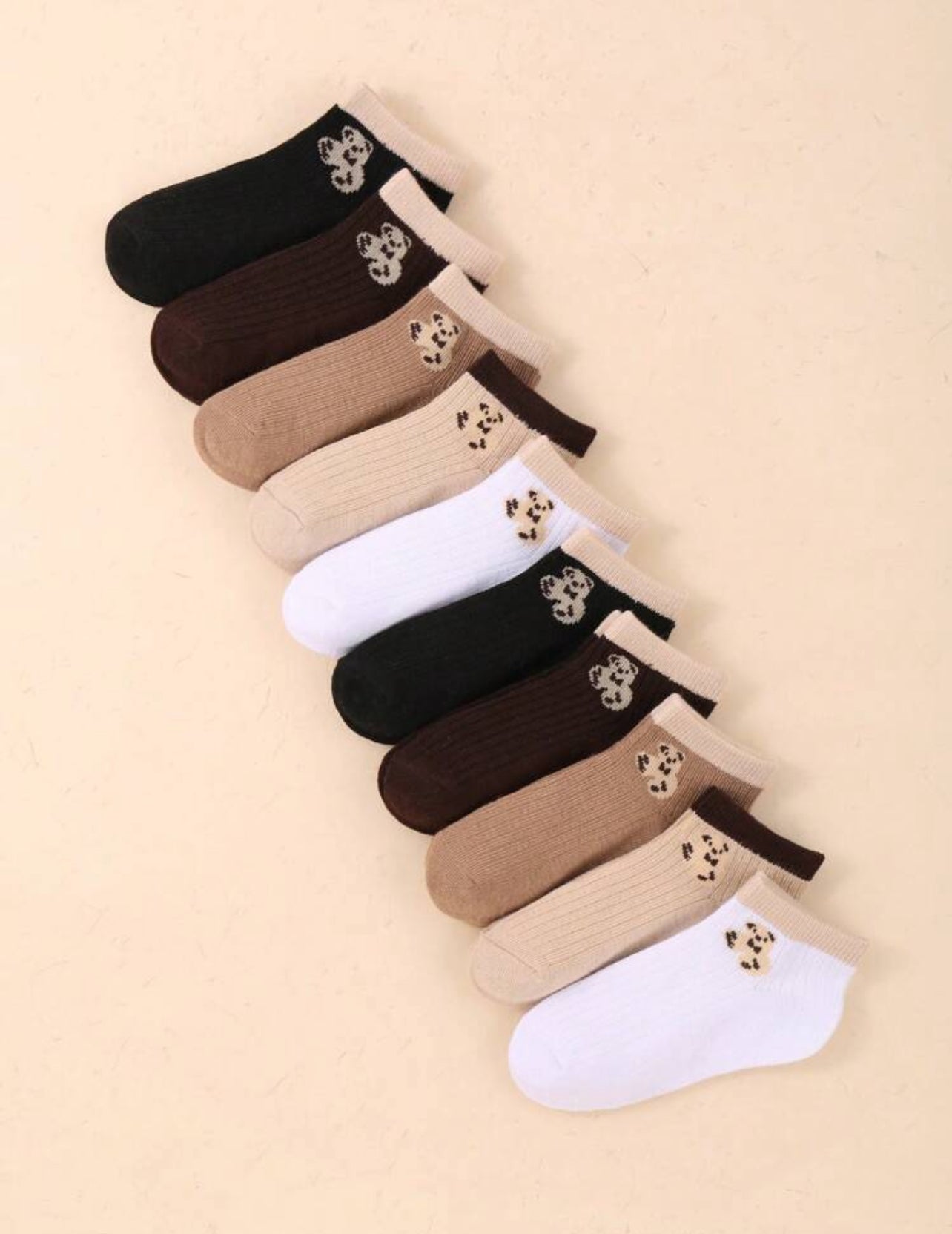 10 Pairs Kids’ Colorful Short Sports Socks with Bear Pattern – Breathable & Sweat-Absorbing