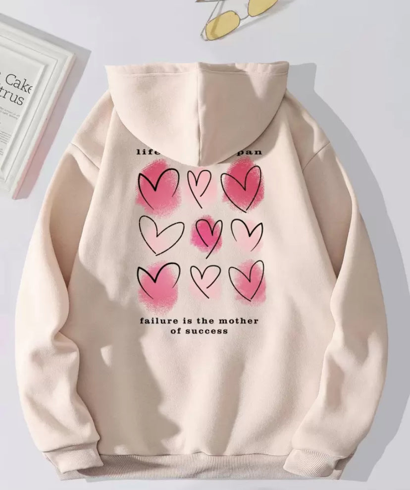 SHEIN EZwear Heart & Slogan Graphic Kangaroo Pocket Drawstring Thermal Hoodie