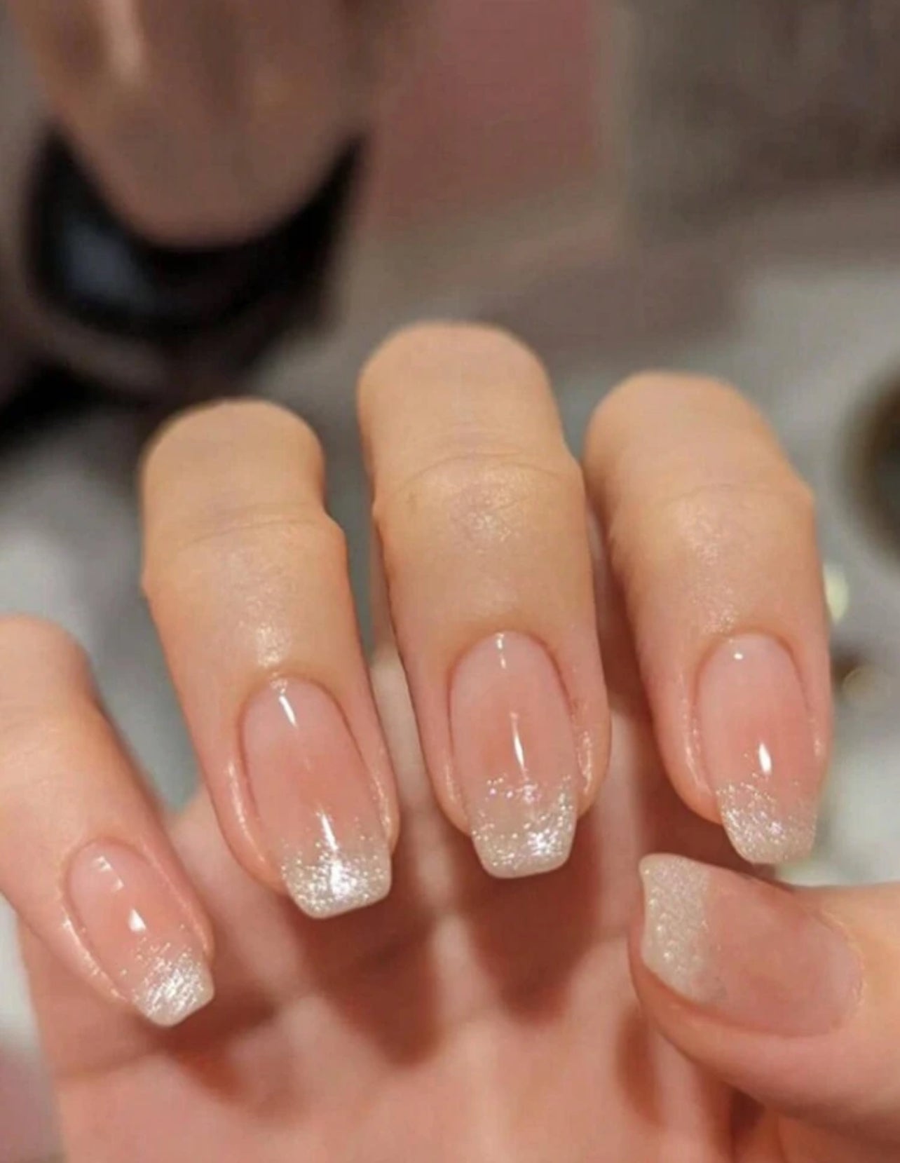 24pcs Nude Pink Glitter French Press-On Nails – Elegant Short Square Design - DI6032 - DI6034