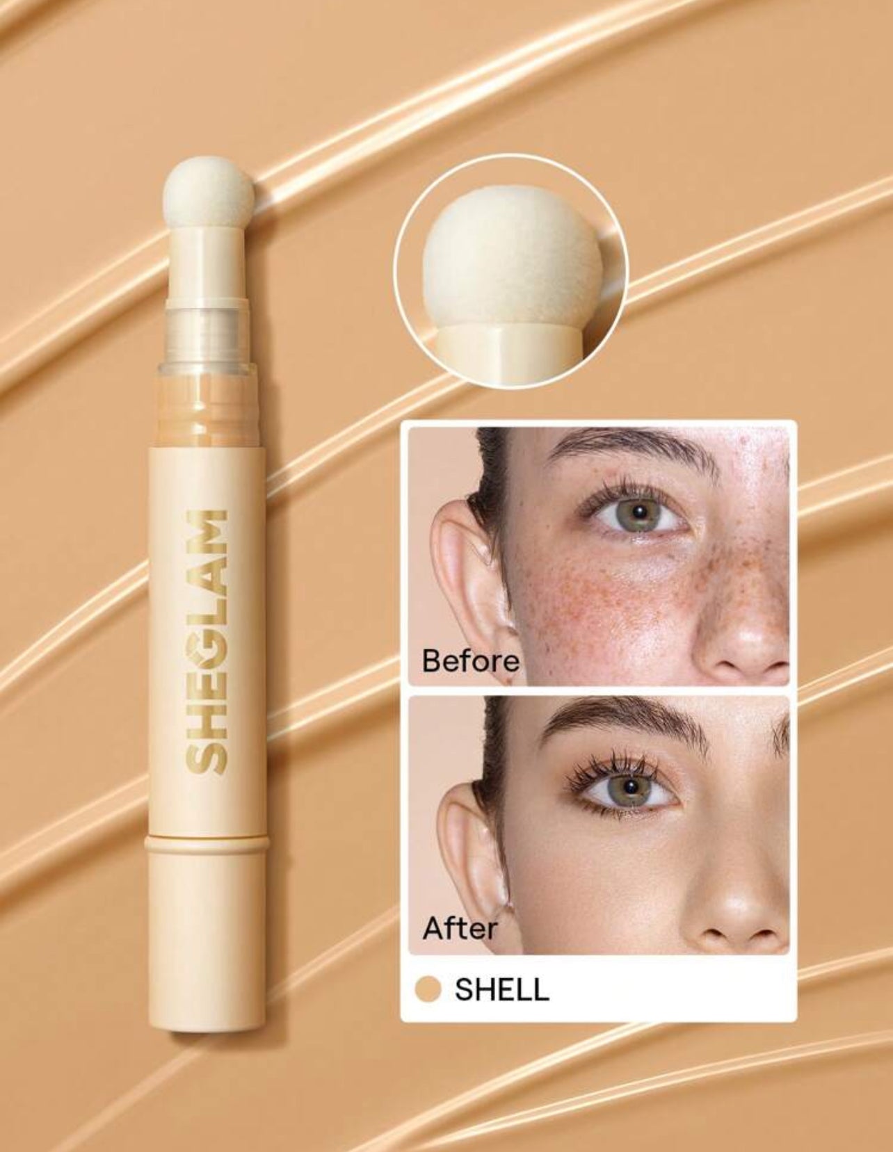 SHEGLAM Skin Enhancing Liquid Concealer – Golden & Nude & Shell -Sponge Tip - MK4154
