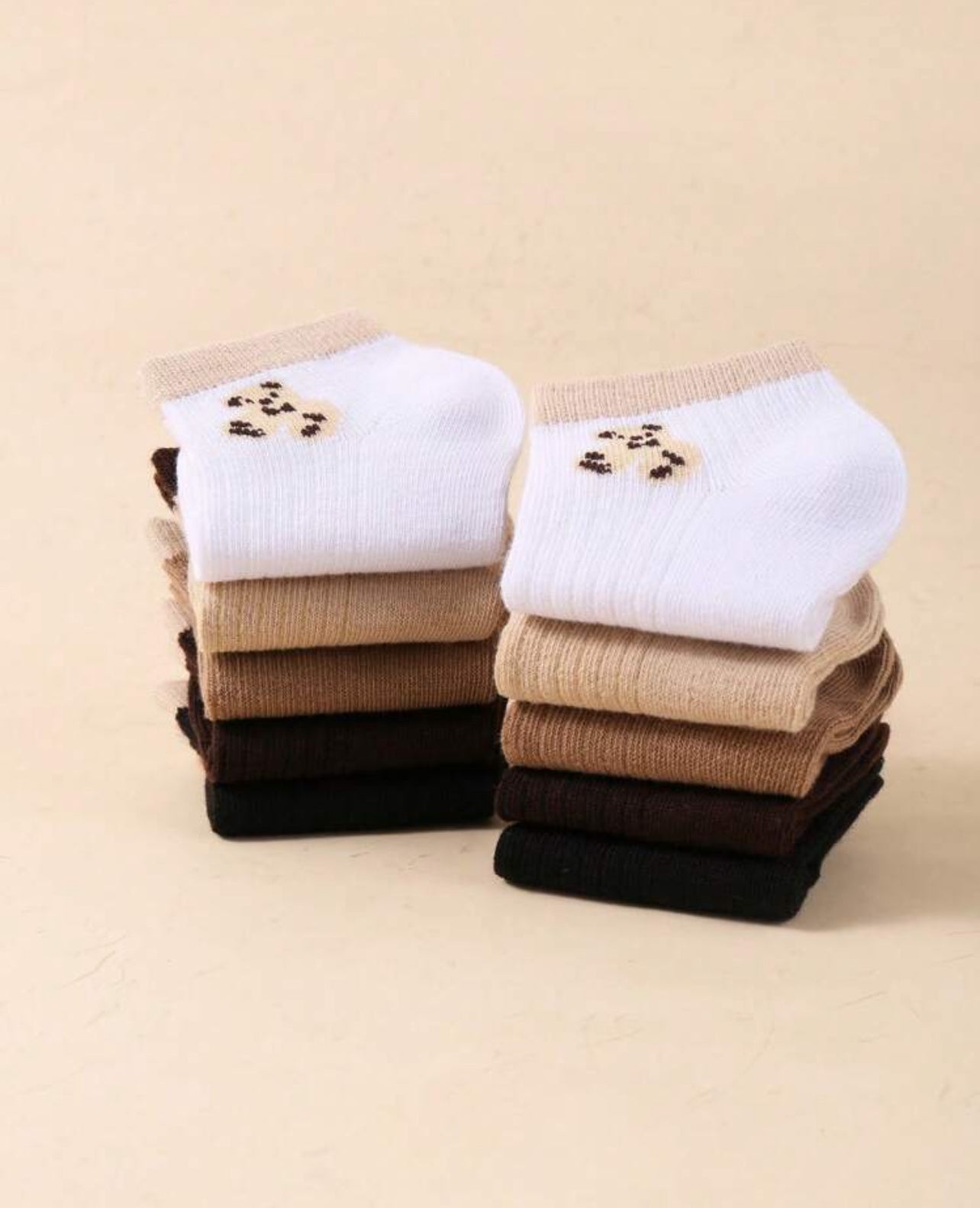 10 Pairs Kids’ Colorful Short Sports Socks with Bear Pattern – Breathable & Sweat-Absorbing