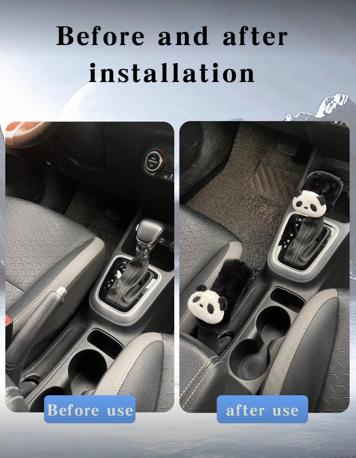 2-Piece Cartoon Print Car Interior Cover Set – Seatbelt, Handbrake & Gear Handle