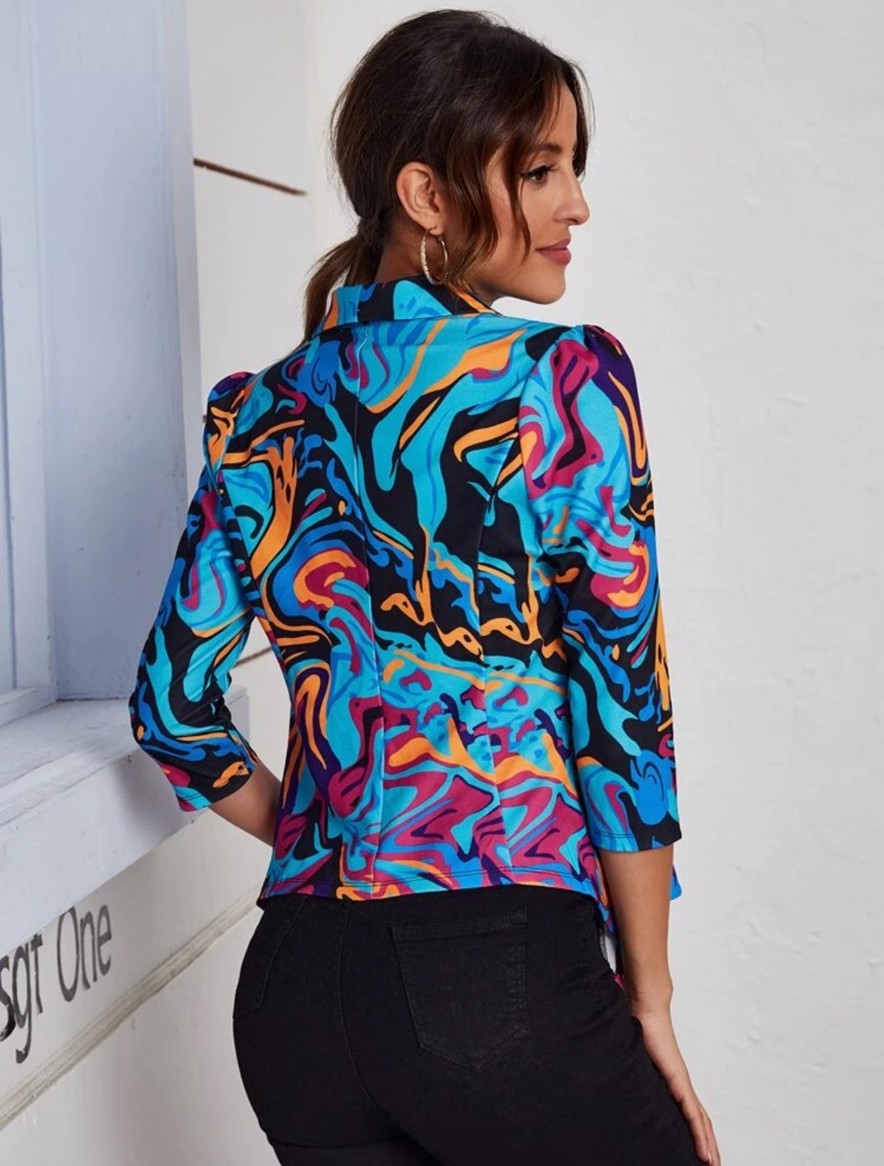 SHEIN Clasi Allover Print Shawl Collar Open Front Blazer – Fall/Winter