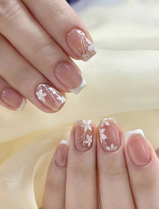 24pcs Press-On Nails with Floral Design + 1 Sheet Nail Adhesive Tabs - DI6035 - DI6037