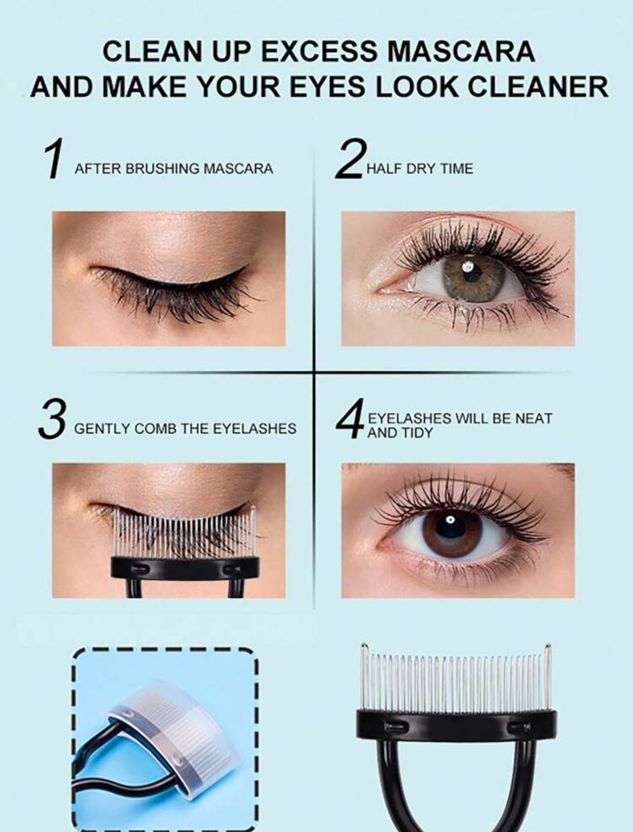 Stainless Steel Eyelash Comb – 2pcs Straight Handle Lash Separator - MK4053