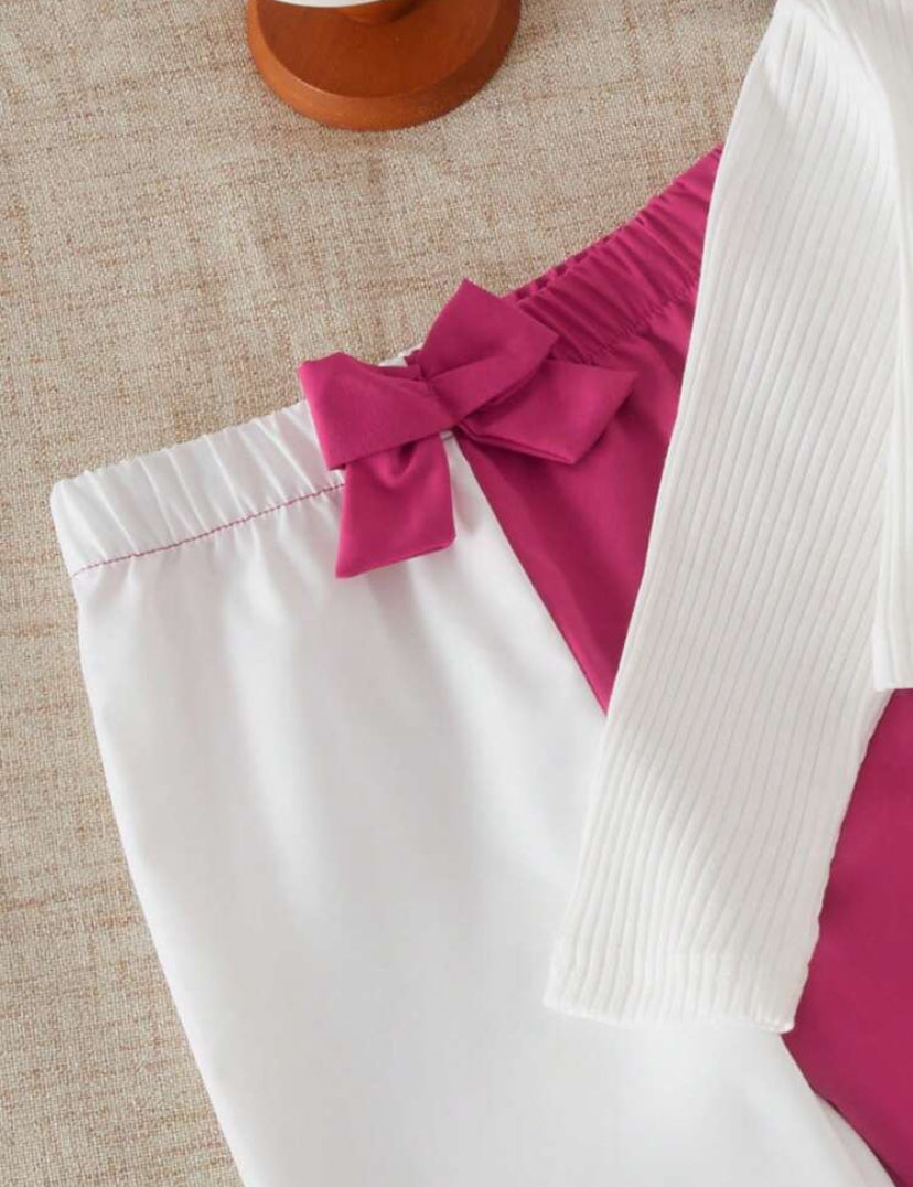 Baby Girl Autumn/Winter Floral Textured Pullover Top & Colorblock Pants Set