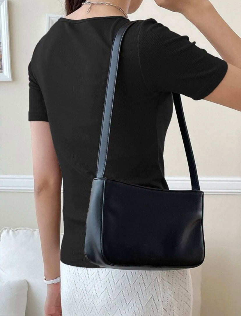 DAZY Square Neck Rib-Knit Tee – Preppy Style Top - MH1164