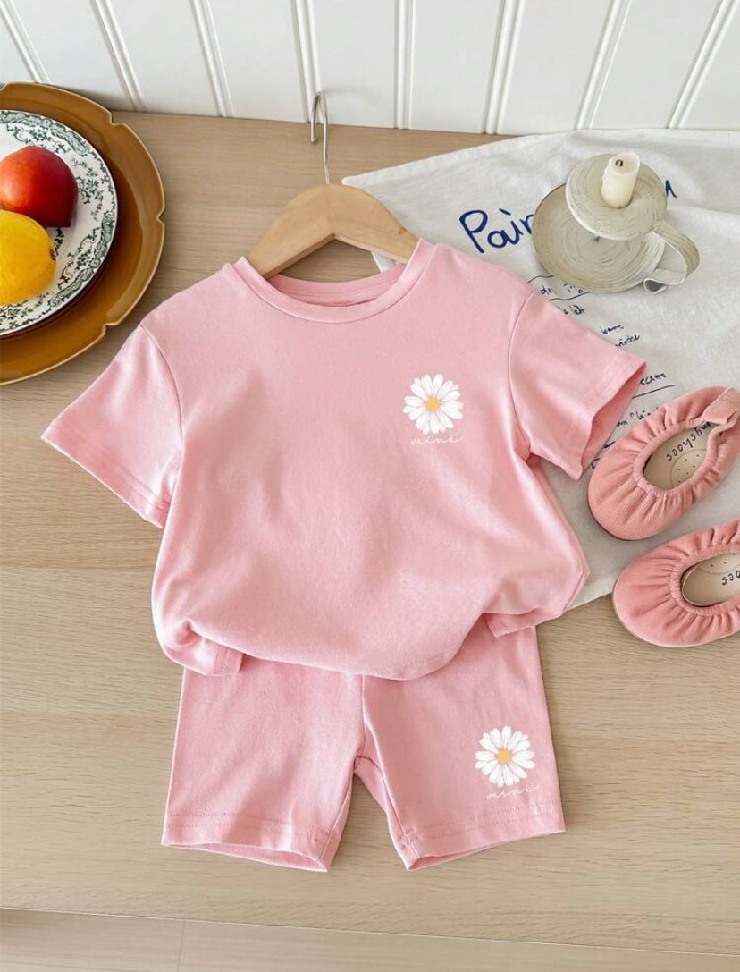 SHEIN ModeFlare Wear Baby Girl Casual Floral Top & Shorts Set – Summer Outfit (95% Cotton)