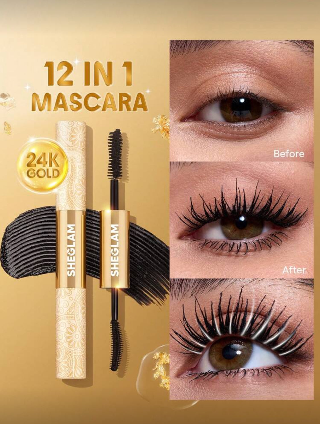 SHEGLAM All-In-One 24K Mascara – Volume, Length & Curl