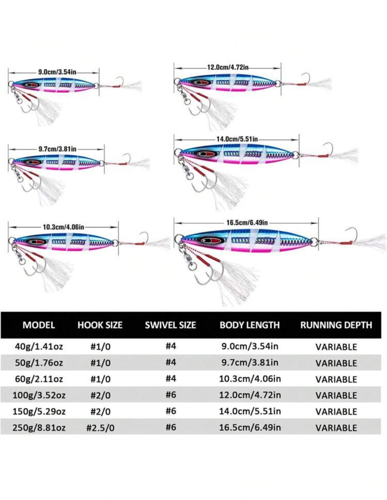 GOTURE Luminous Slow Jig Fishing Lure – Double Hook, with Carry Bag – Ideal for Saltwater Tuna, Yellowfin, Kingfish & Bluefin