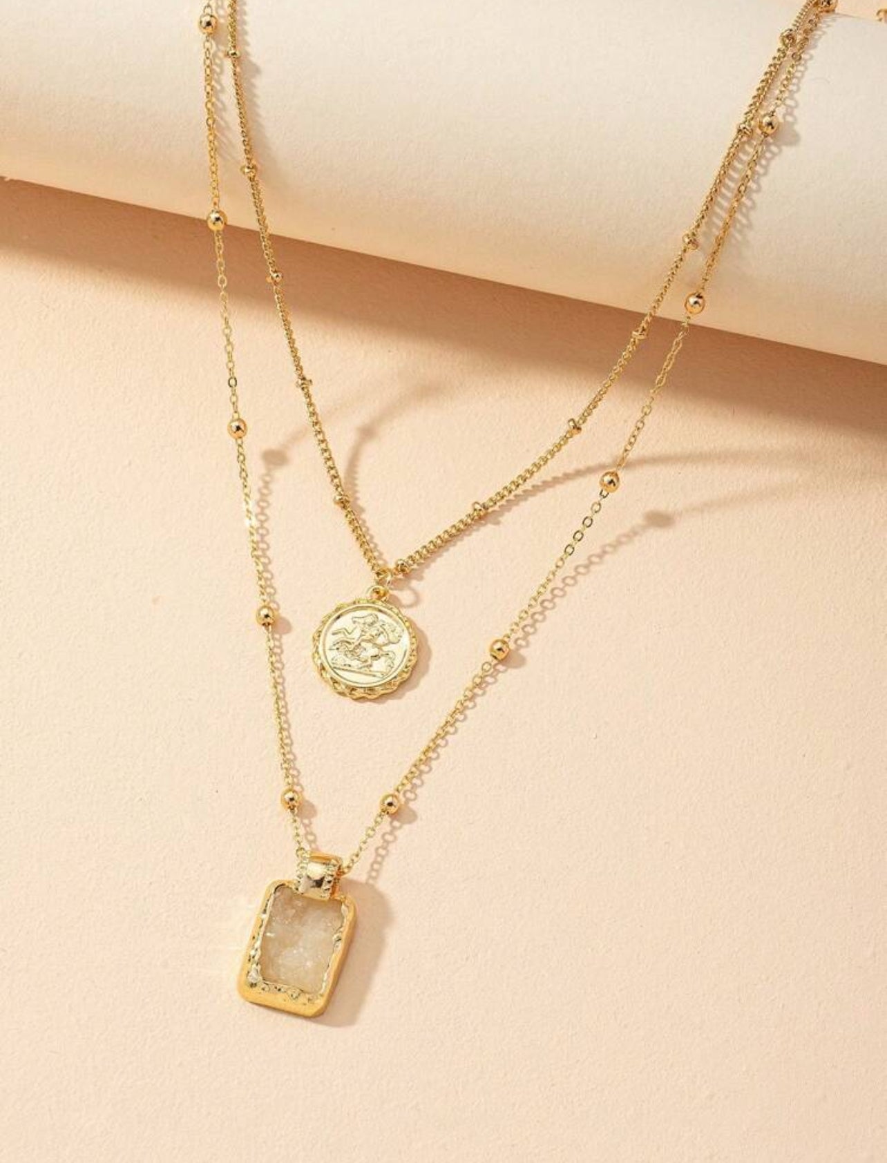 SHEIN | Geometric Charm Layered Necklace – Modern Minimalist Multi-Layer Pendant Jewelry for Women