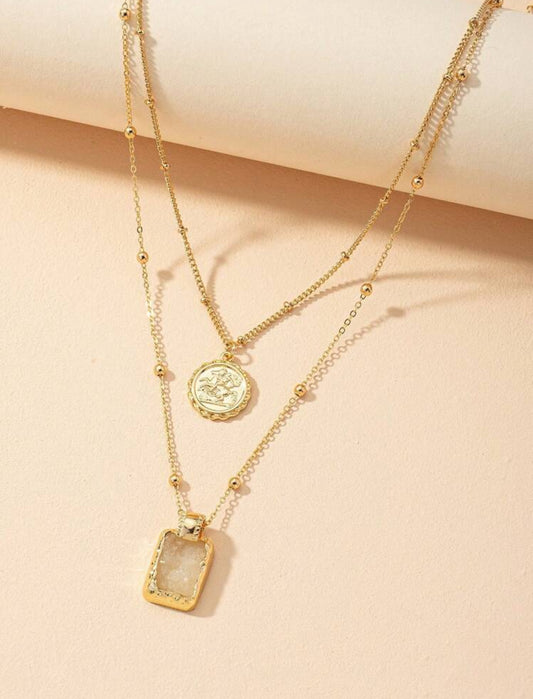 SHEIN | Geometric Charm Layered Necklace – Modern Minimalist Multi-Layer Pendant Jewelry for Women