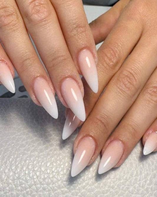 24pcs Waterdrop Gradient Press-On Nails – White to Pink Cone-Shaped Nails with Jelly Glue & Nail File - DI6015 - DI6016