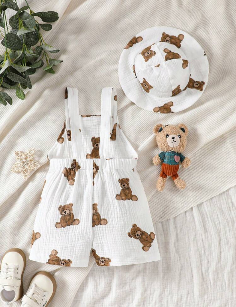 SHEIN Vintaside Baby Boy Bear Printed Overalls