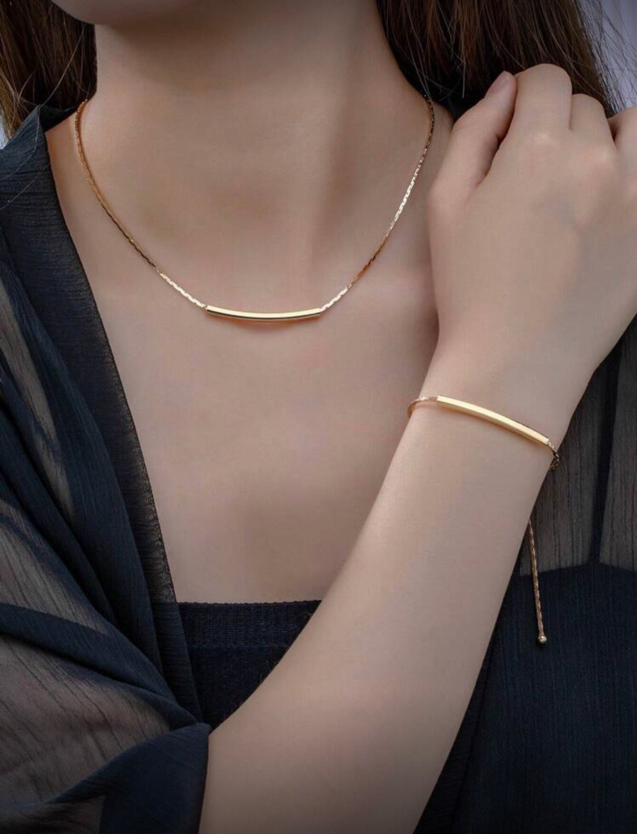 Simple Geometric Copper Necklace & Bracelet Set – Minimalist Jewelry