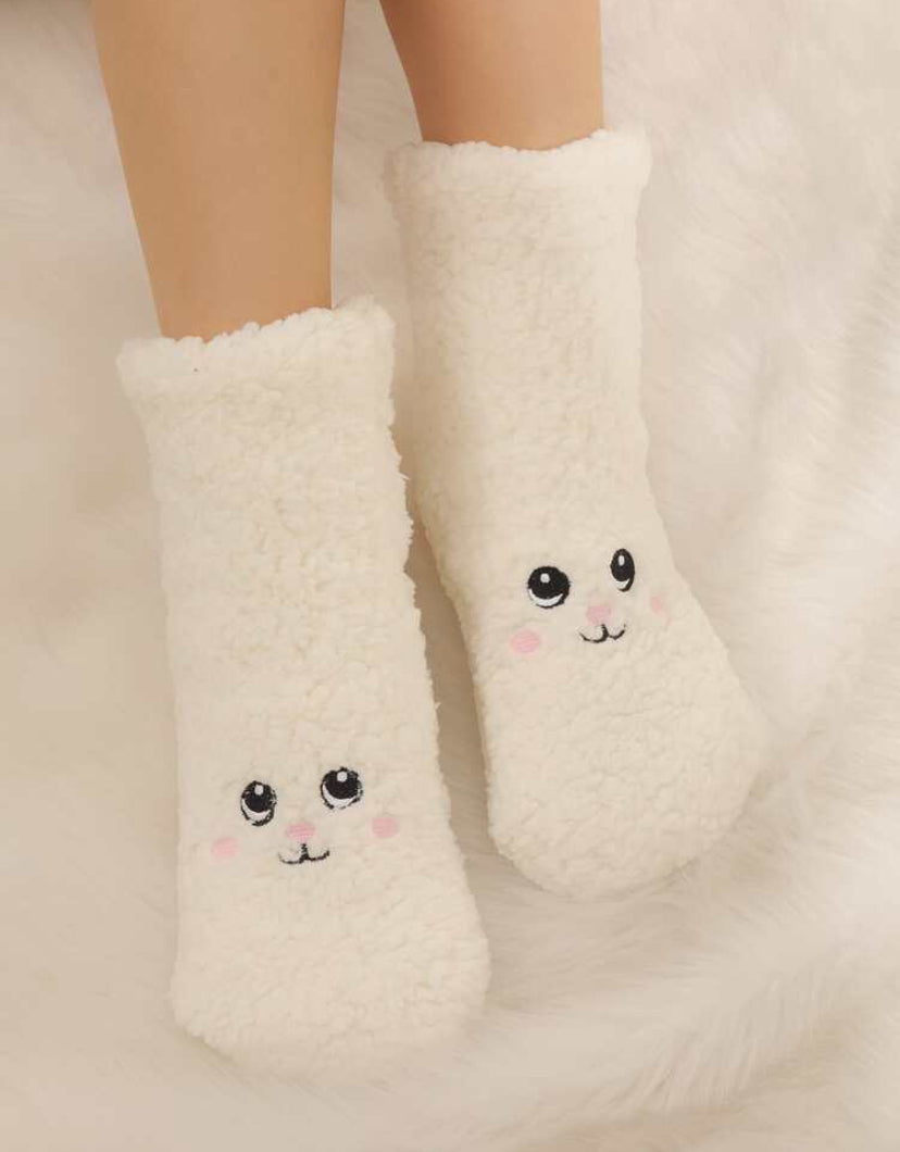 Cartoon Embroidery Fluffy Crew Socks