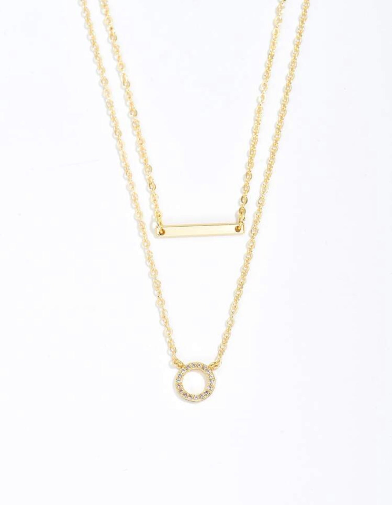 1pc Geometric Pendant Layered Necklace with Rhinestone – Stainless Steel Jewelry