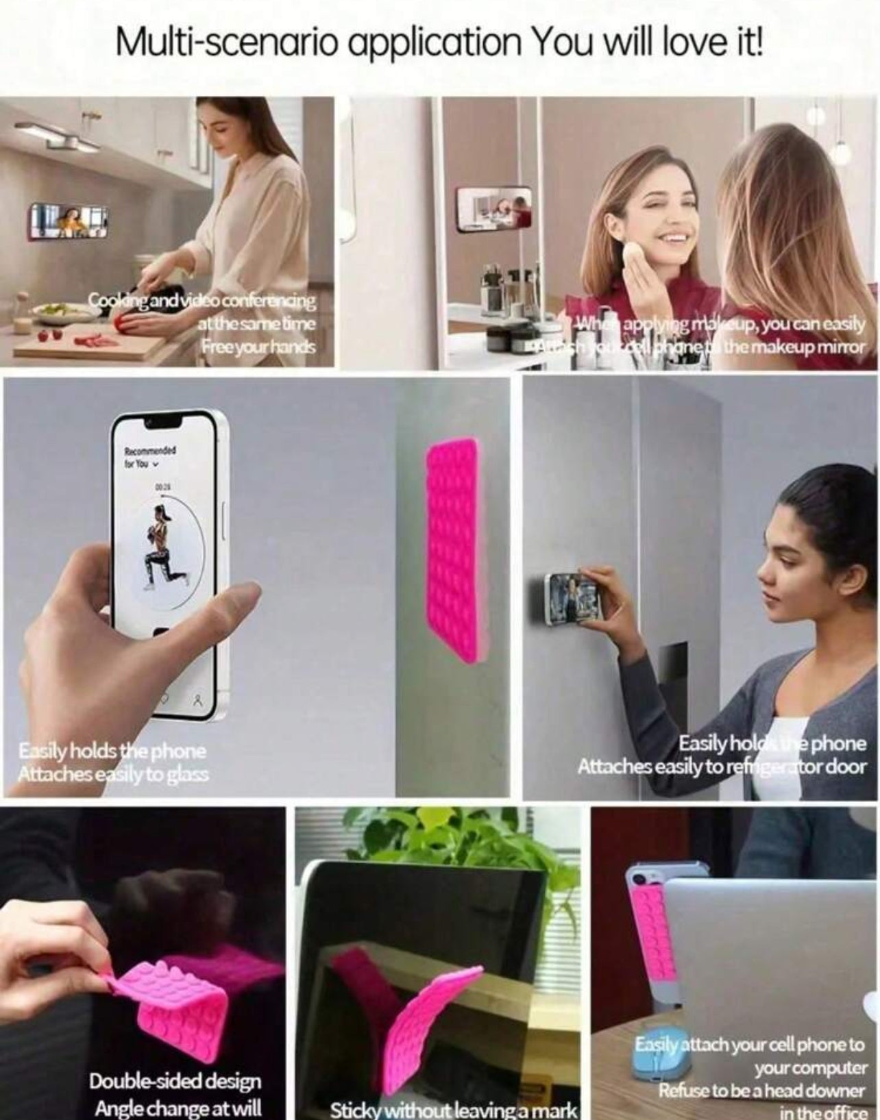 Silicone Suction Cup Phone Holder Pad – Square, 28 Large Cups, Universal for iPhone & Android