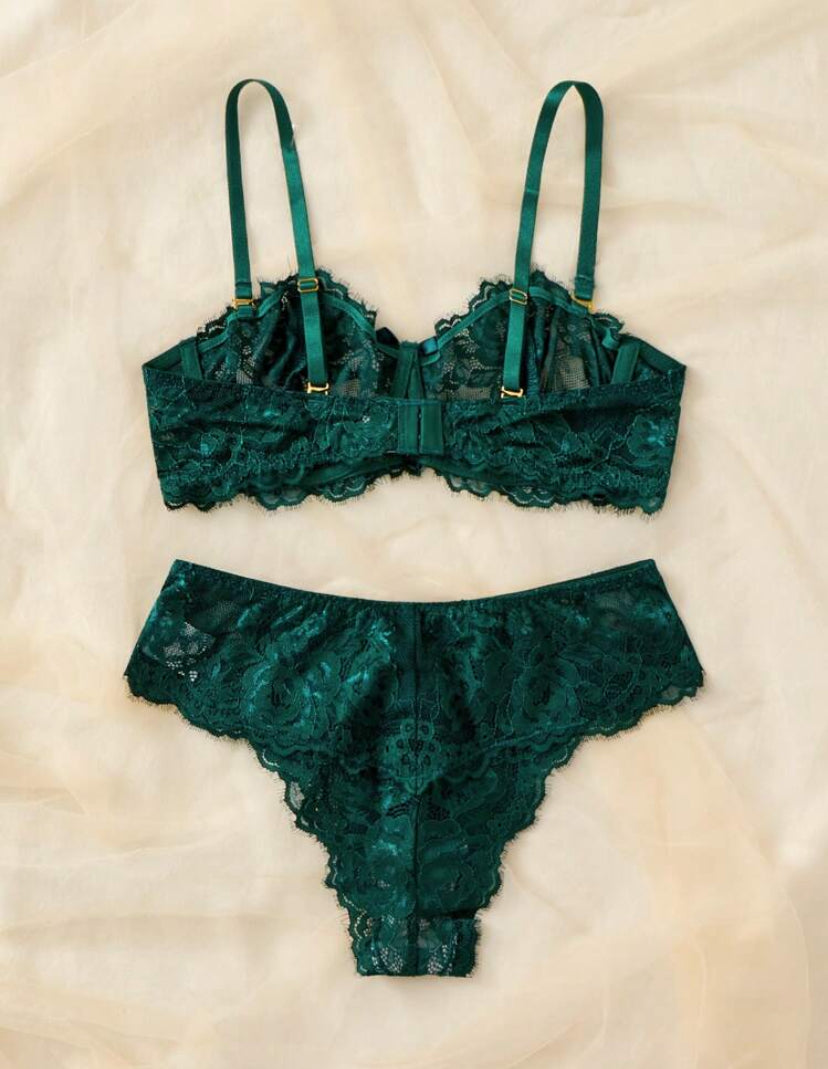 Floral Lace Underwire Bra & Panty Lingerie Set – Sexy Two-Piece Intimates - MH1207