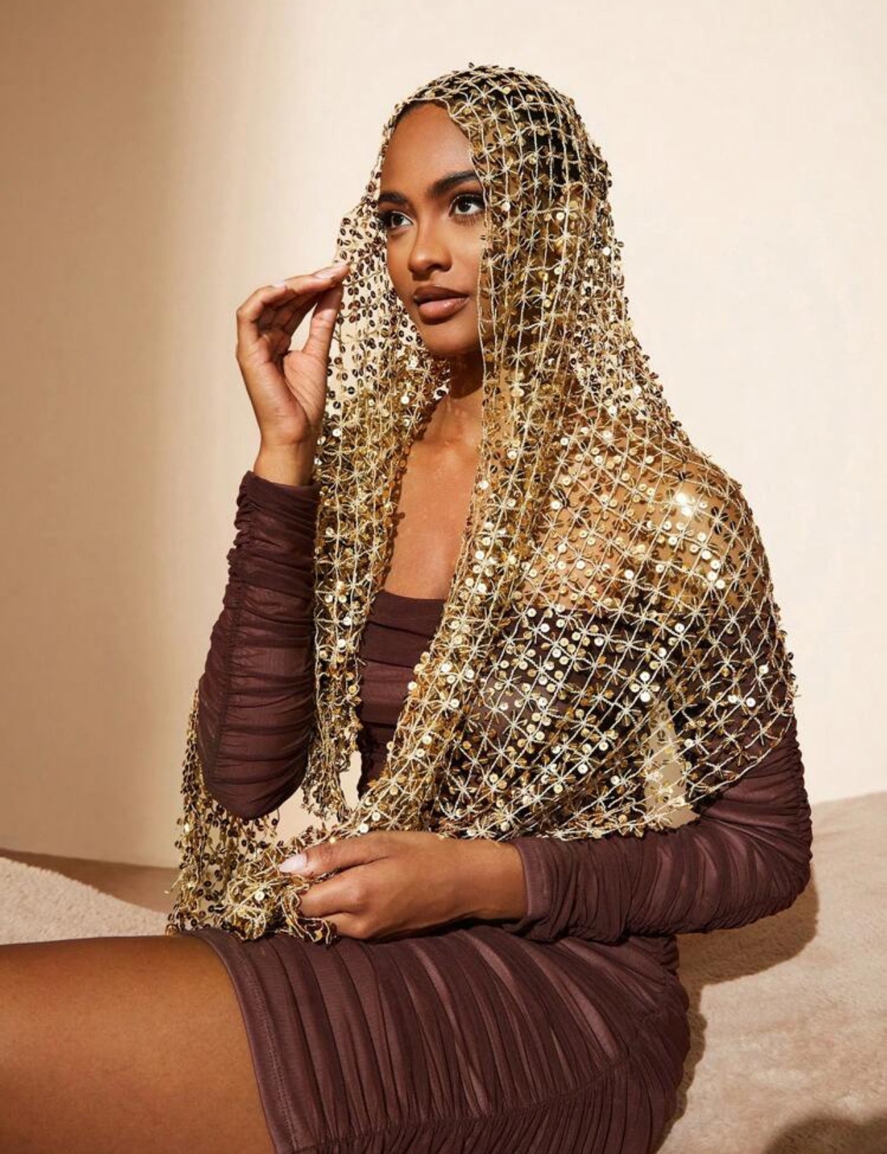 SHEIN SXY Party Scarf with Shimmering Gold Fringes