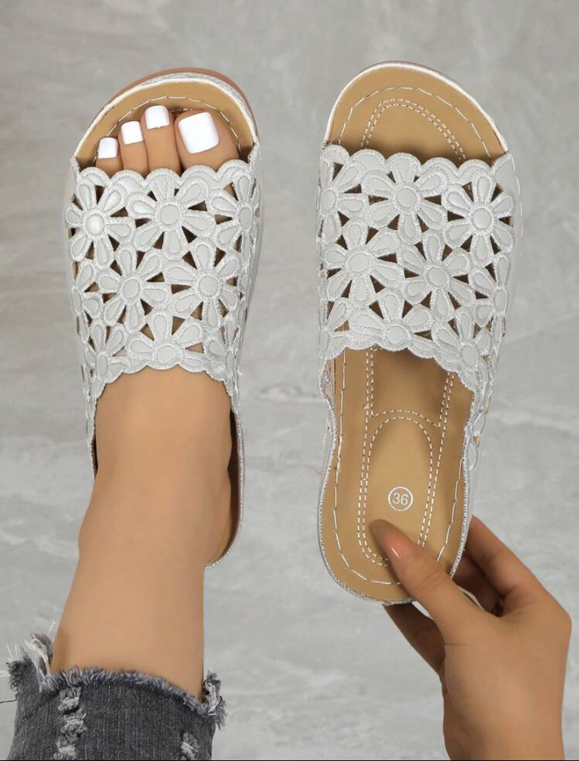 Summer Embroidered Slip-On Mules – Lightweight Wedge Heel Sandals with Ventilated Polyurethane Soles - K2006