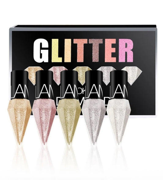 5Pcs/Set Rhinestone Shiny Eyeliner & Eyeshadow – Waterproof Glitter Liquid Liners in Silver, Rose Gold & More - MK4198