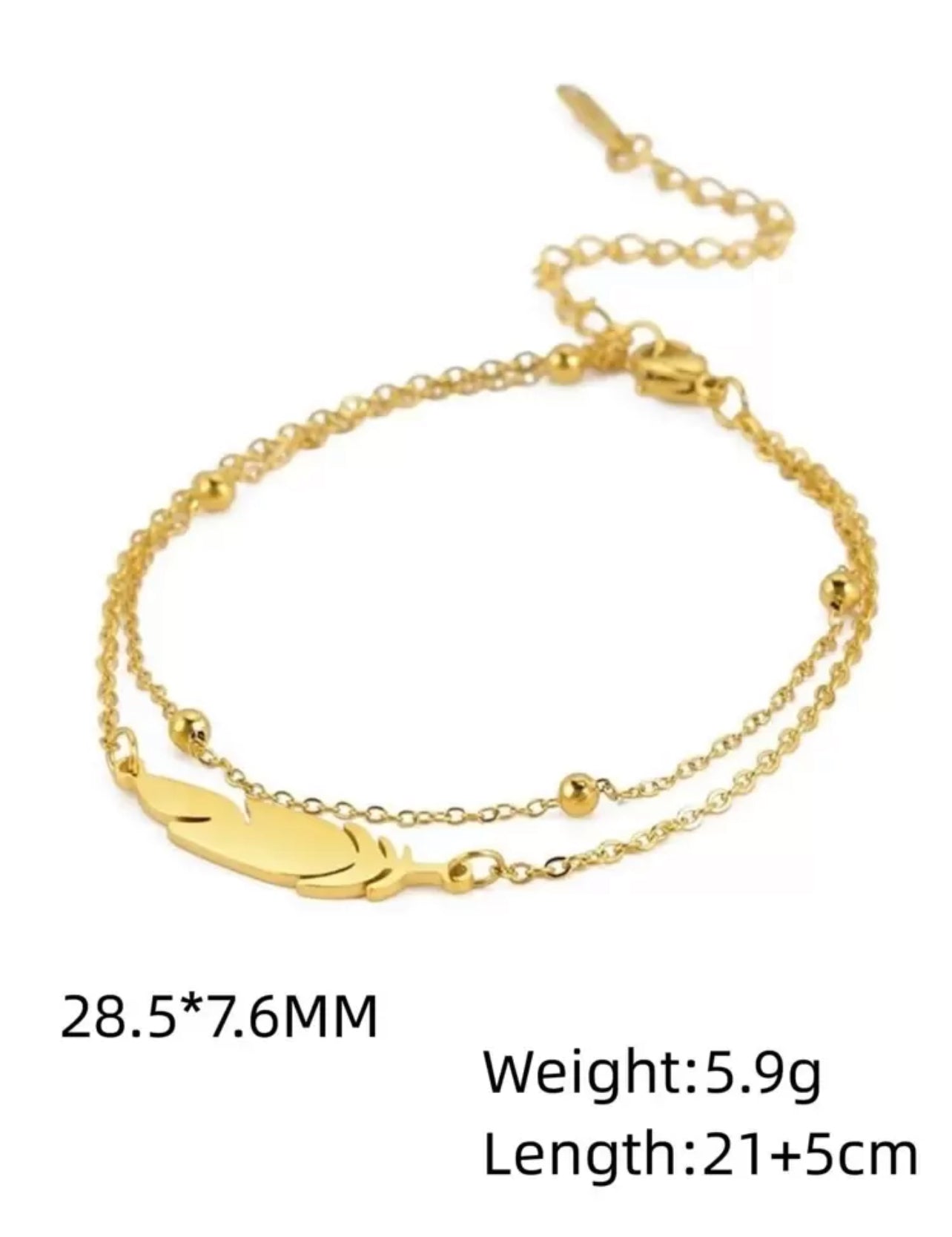 1pc Stainless Steel Double Layer Anklet for Women – Feather & Lightning Pendant, Summer Holiday Fashion Accessory