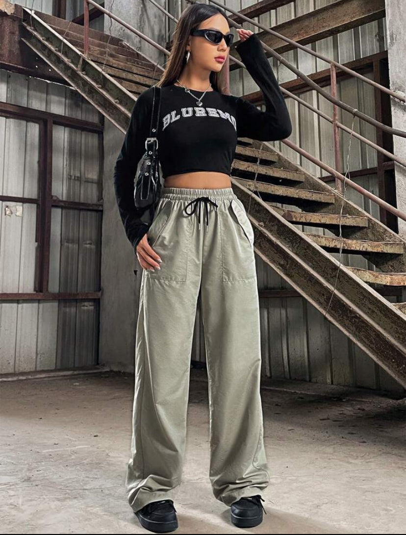 Flirla Women’s High Waist Drawstring Wide Leg Pants