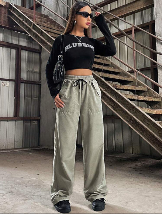 Flirla Women’s High Waist Drawstring Wide Leg Pants