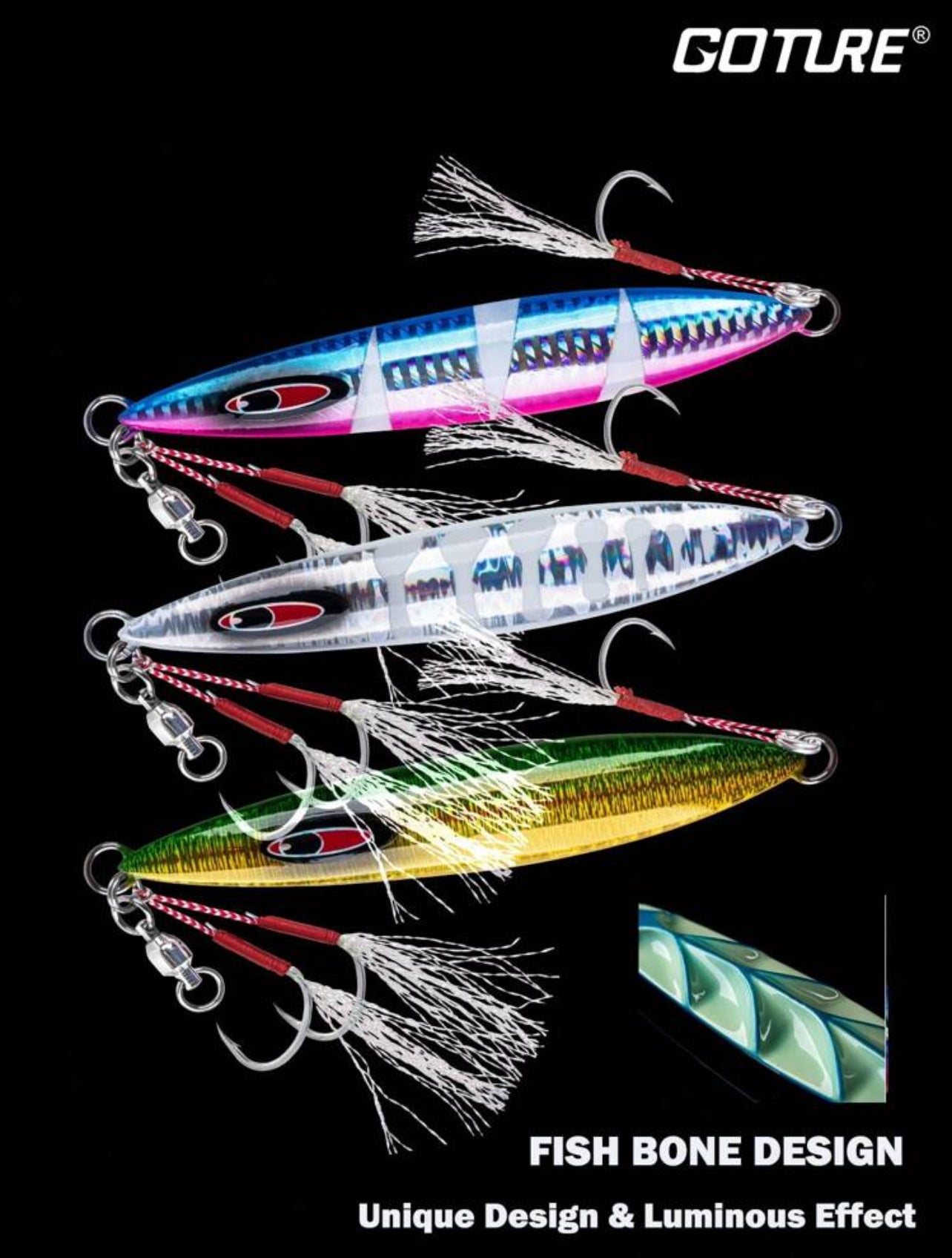 GOTURE Luminous Slow Jig Fishing Lure – Double Hook, with Carry Bag – Ideal for Saltwater Tuna, Yellowfin, Kingfish & Bluefin