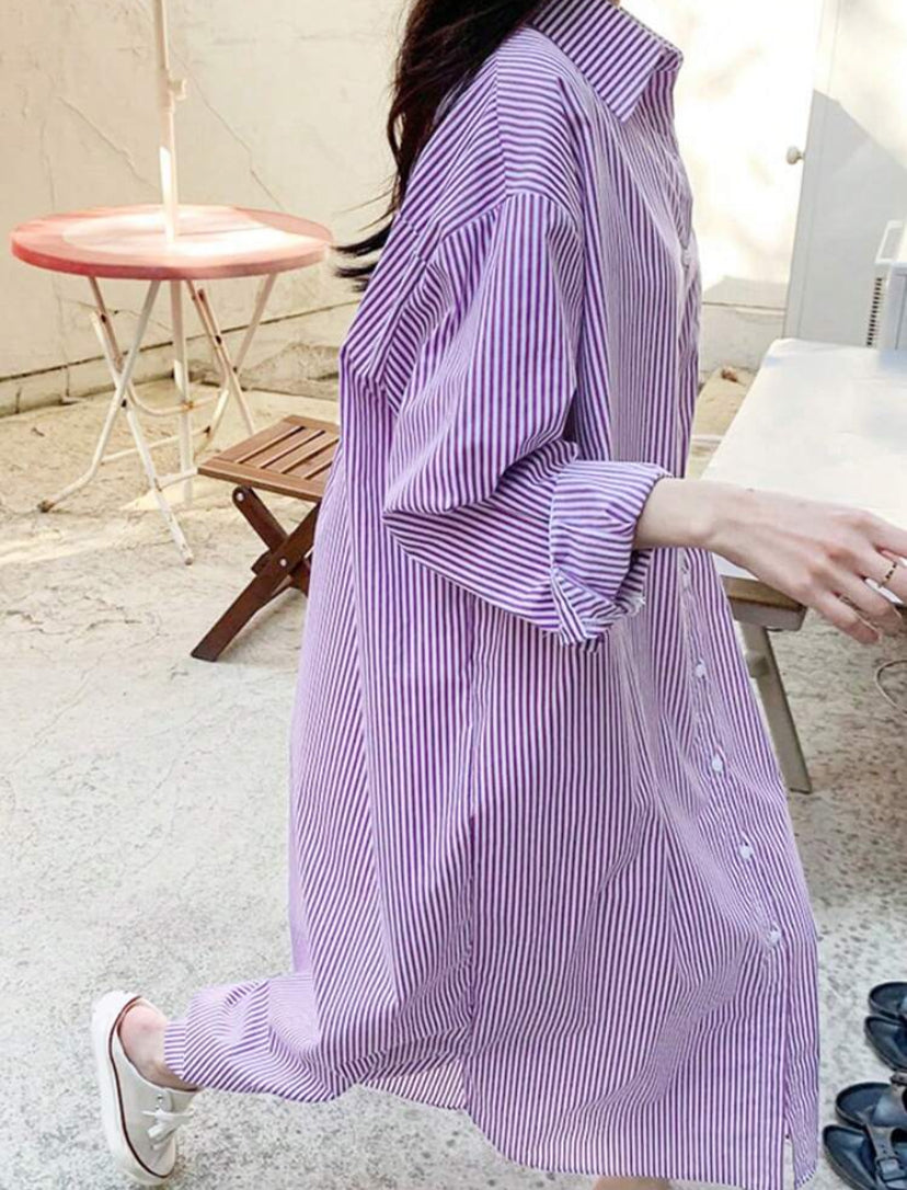 DAZY Women Casual Striped Long Sleeve Single Breasted Loose Blouse