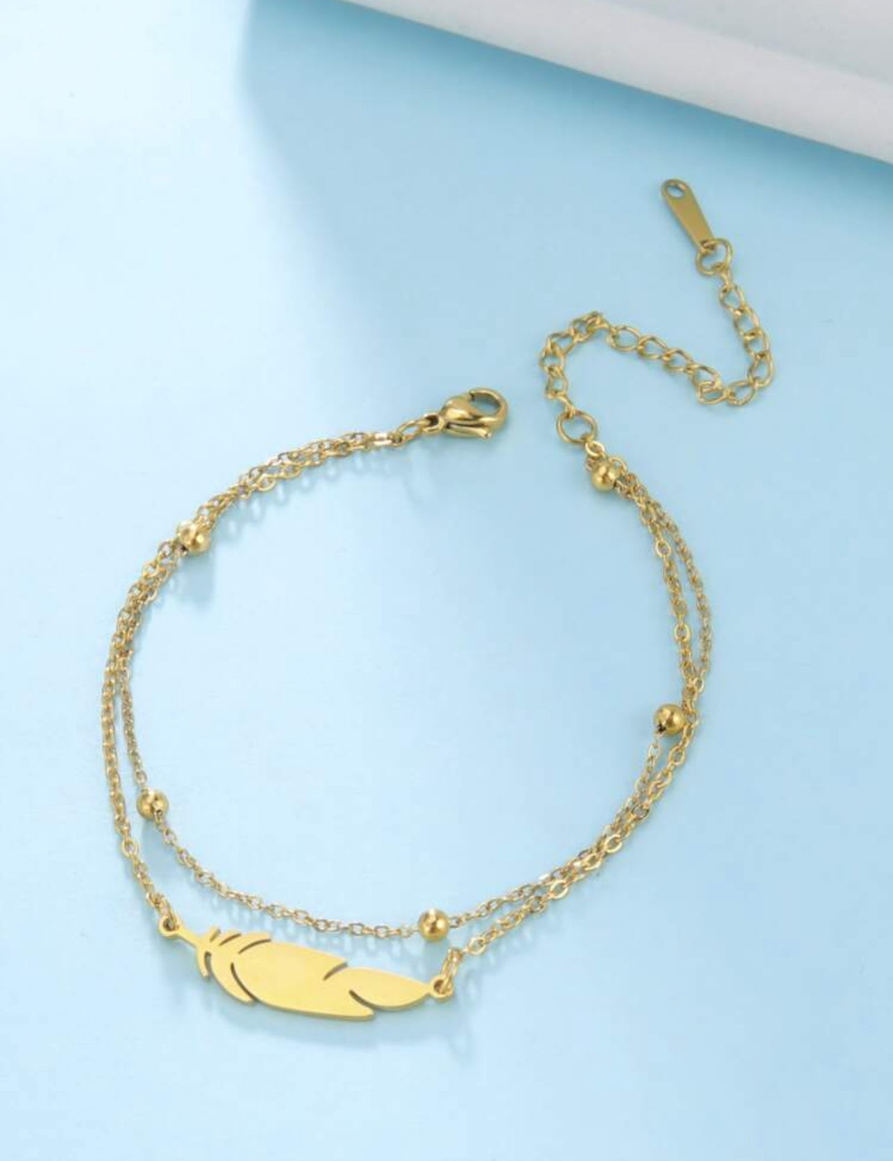 1pc Stainless Steel Double Layer Anklet for Women – Feather & Lightning Pendant, Summer Holiday Fashion Accessory