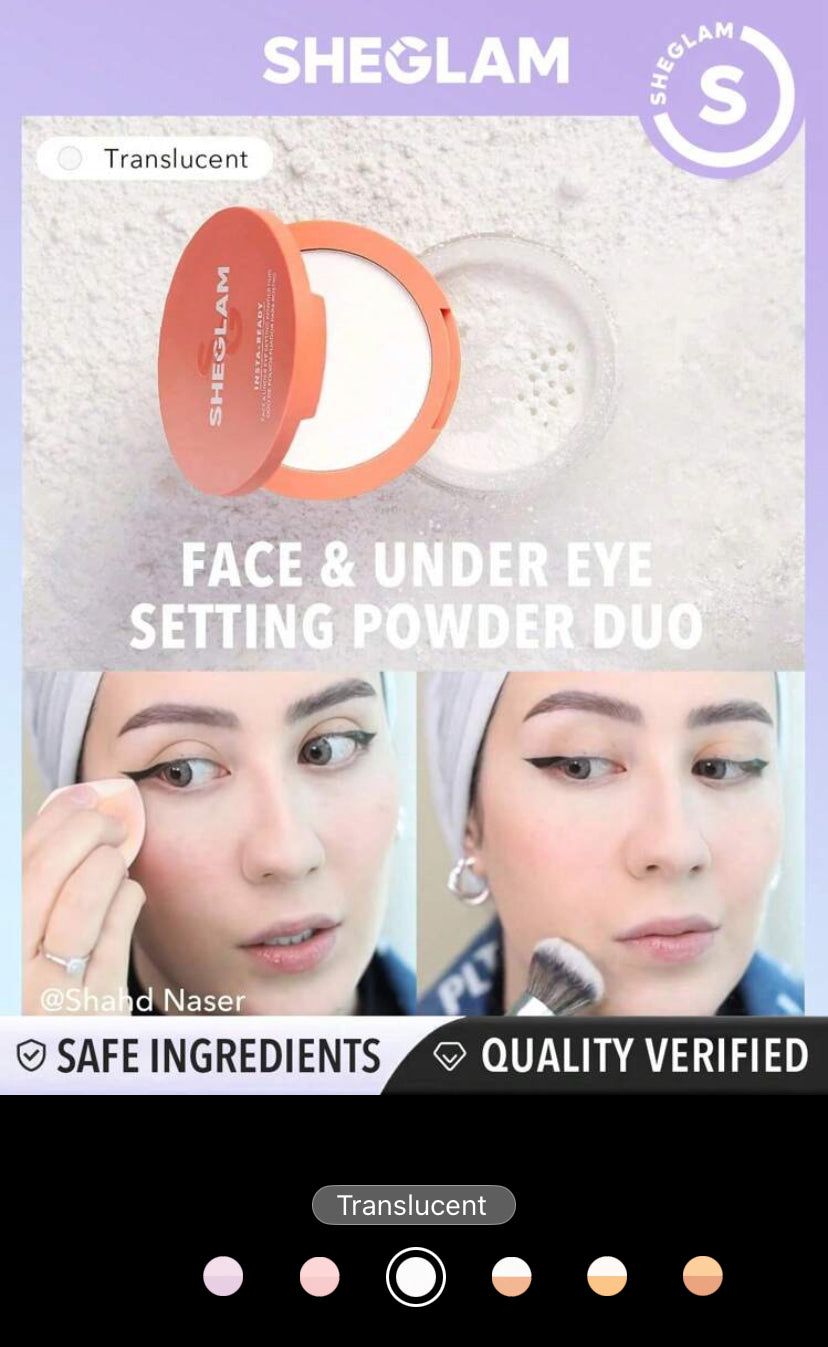 SHEGLAM Insta-Ready Face & Under Eye Setting Powder Duo – 2-in-1 Brightening & Matte Waterproof Powder